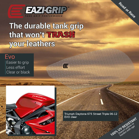 2006 - 2012 Daytona 675 Eazi-Grip Evo Tank Grips Traction Pads 675R / Street Triple / R - Clear