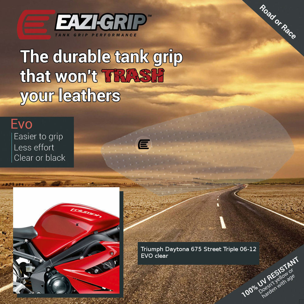 2006 - 2012 Daytona 675 Eazi-Grip Evo Tank Grips Traction Pads  675R / Street Triple / R - Clear